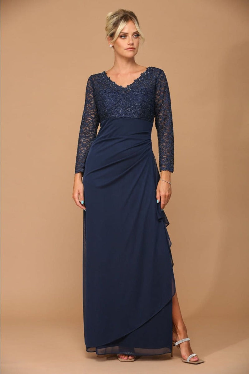 V-Neck Long Lace Gown Mother of the Groom Dress