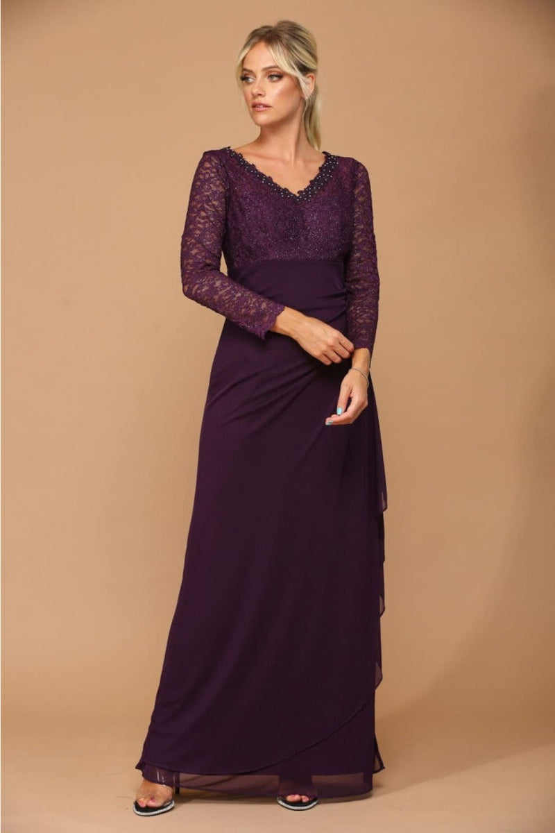 V-Neck Long Lace Gown Mother of the Groom Dress