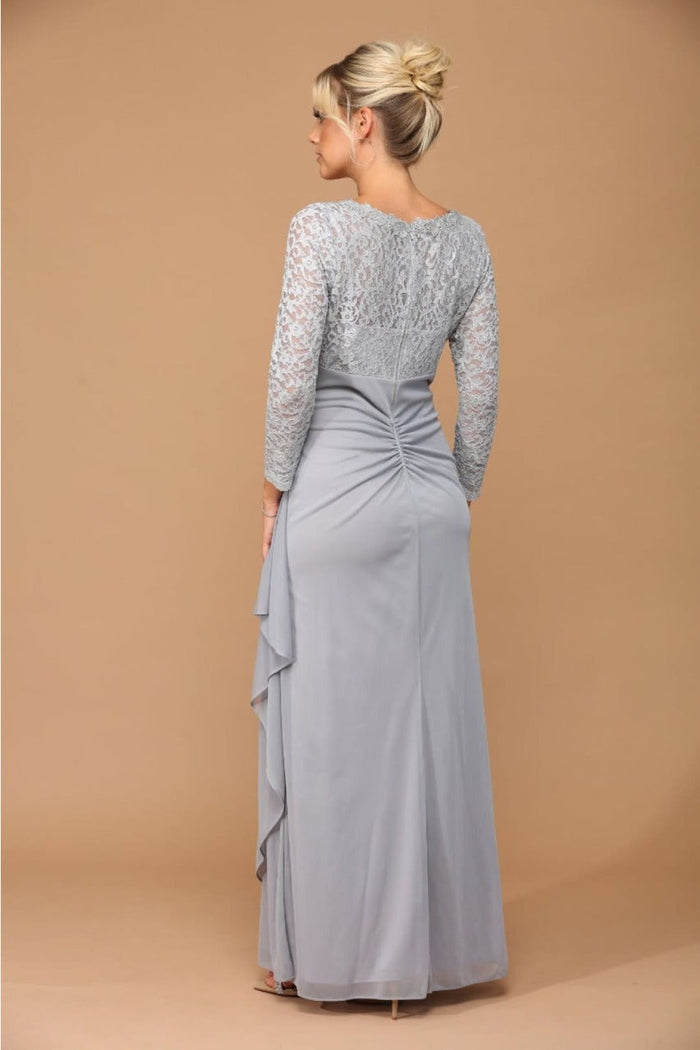 V-Neck Long Lace Gown Mother of the Groom Dress