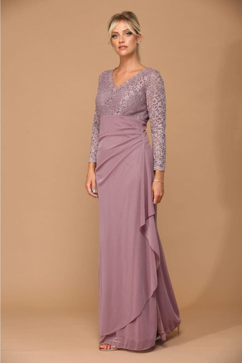 V-Neck Long Lace Gown Mother of the Groom Dress
