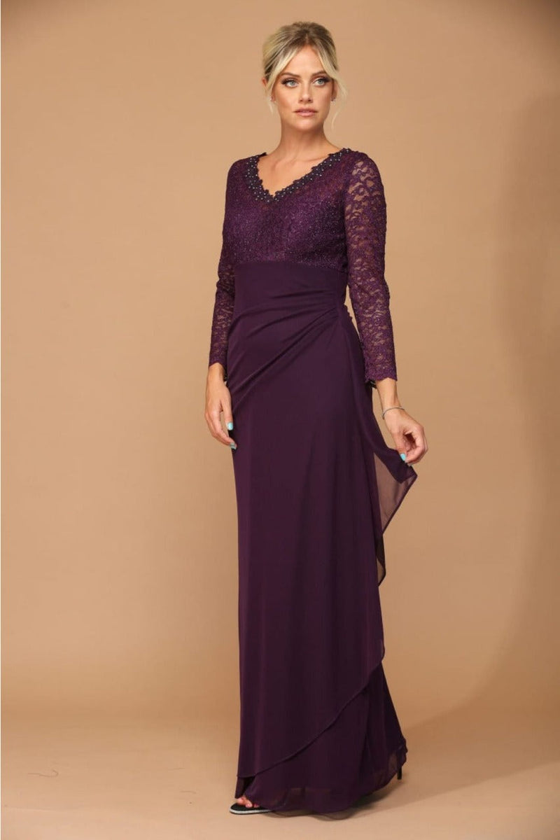 V-Neck Long Lace Gown Mother of the Groom Dress