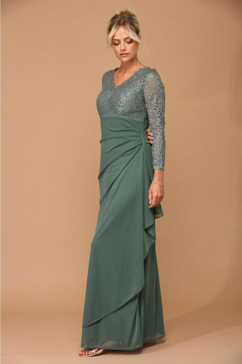 V-Neck Long Lace Gown Mother of the Groom Dress