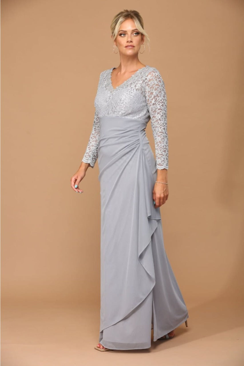 V-Neck Long Lace Gown Mother of the Groom Dress