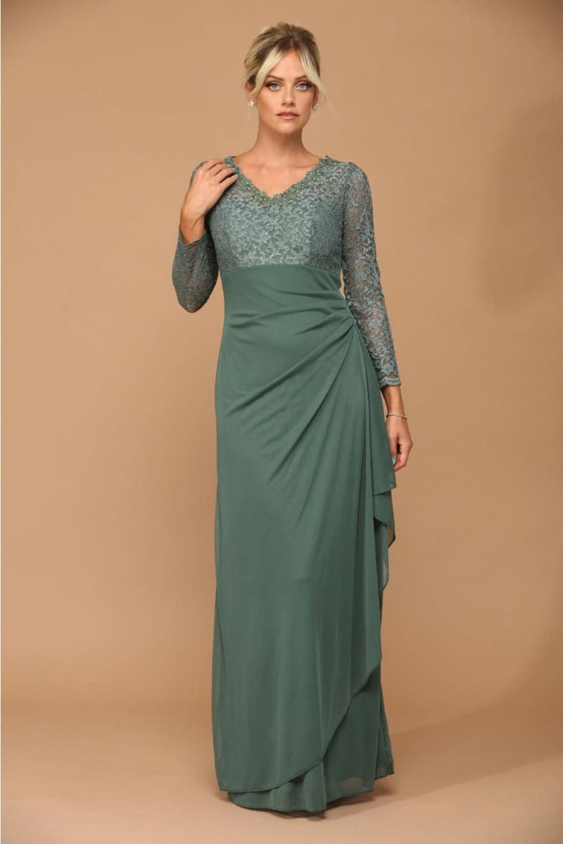 V-Neck Long Lace Gown Mother of the Groom Dress