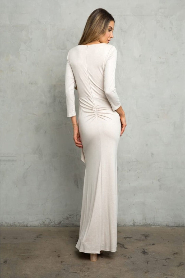 V-Neck 3/4 Sleeve MOB Formal Dress