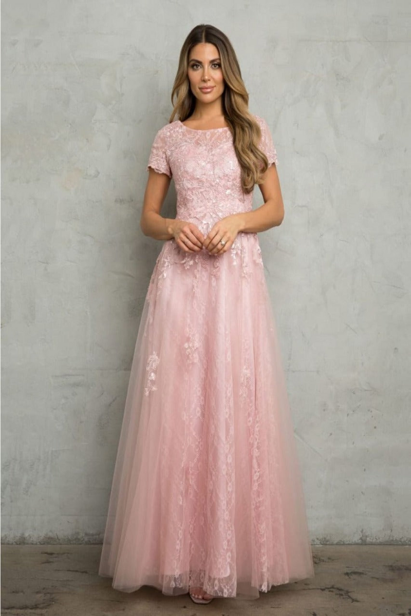 Eva USA 5261 Monochrome Appliqué Tulle Mother of the Bride Gown