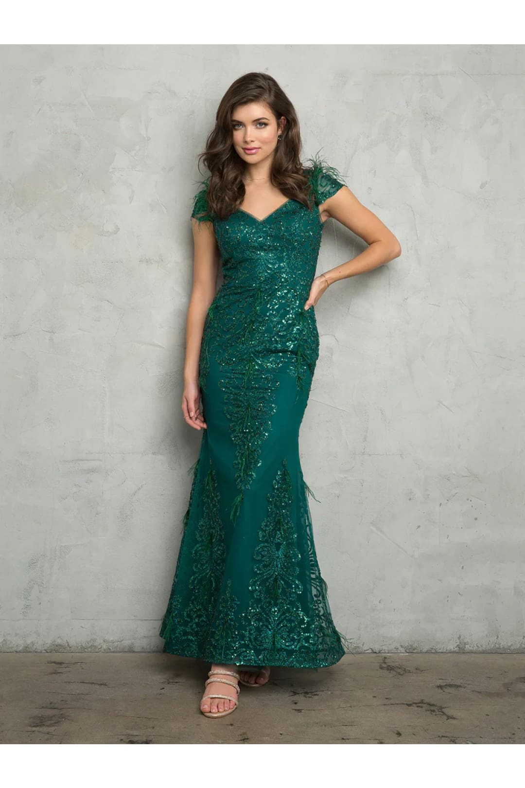Eva USA 5264 Fitted Long Formal Glitter Evening Dress