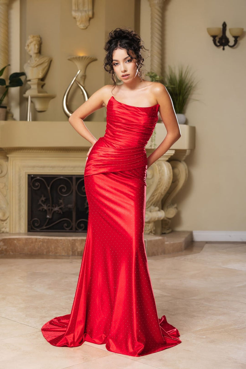 Evening Dress Straight Across Mermaid Gown By May Queen MQ2156