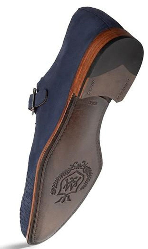 Mezlan Blue Woven Detailed Suede Monk Strap Shoes Ayllon