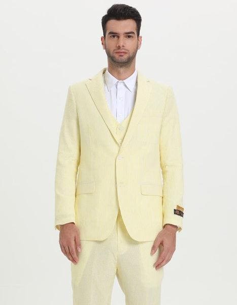 Sears Sucker Suit Yellow Pinstripe Seersucker Tuxedo - Mens Searsucker Suit - AlbertoNardoniStore