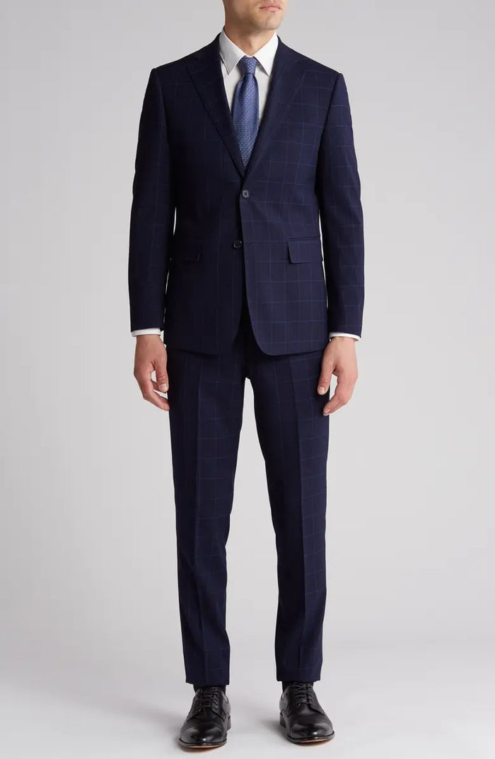 Mens Plaid Two-Piece Suit with Notch Lapel Slim Trim Fit