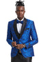 "Royal Blue Men's Slim Fit Paisley Floral Prom 2025 Tuxedo with One Button"