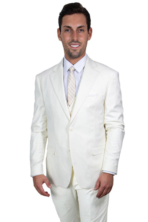 Mens Stacy Adams Suit - Stacy Adams Suit Men's Two Button Vested Suit in Ivory Off White