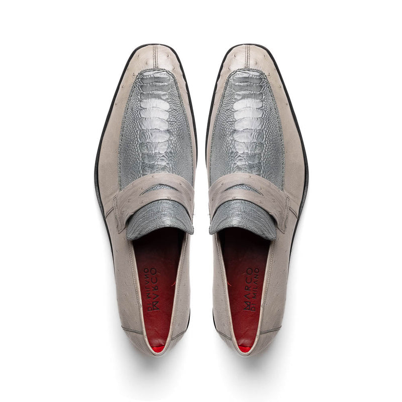 Marco Di Milano Fangio Ostrich Penny Loafers Gray