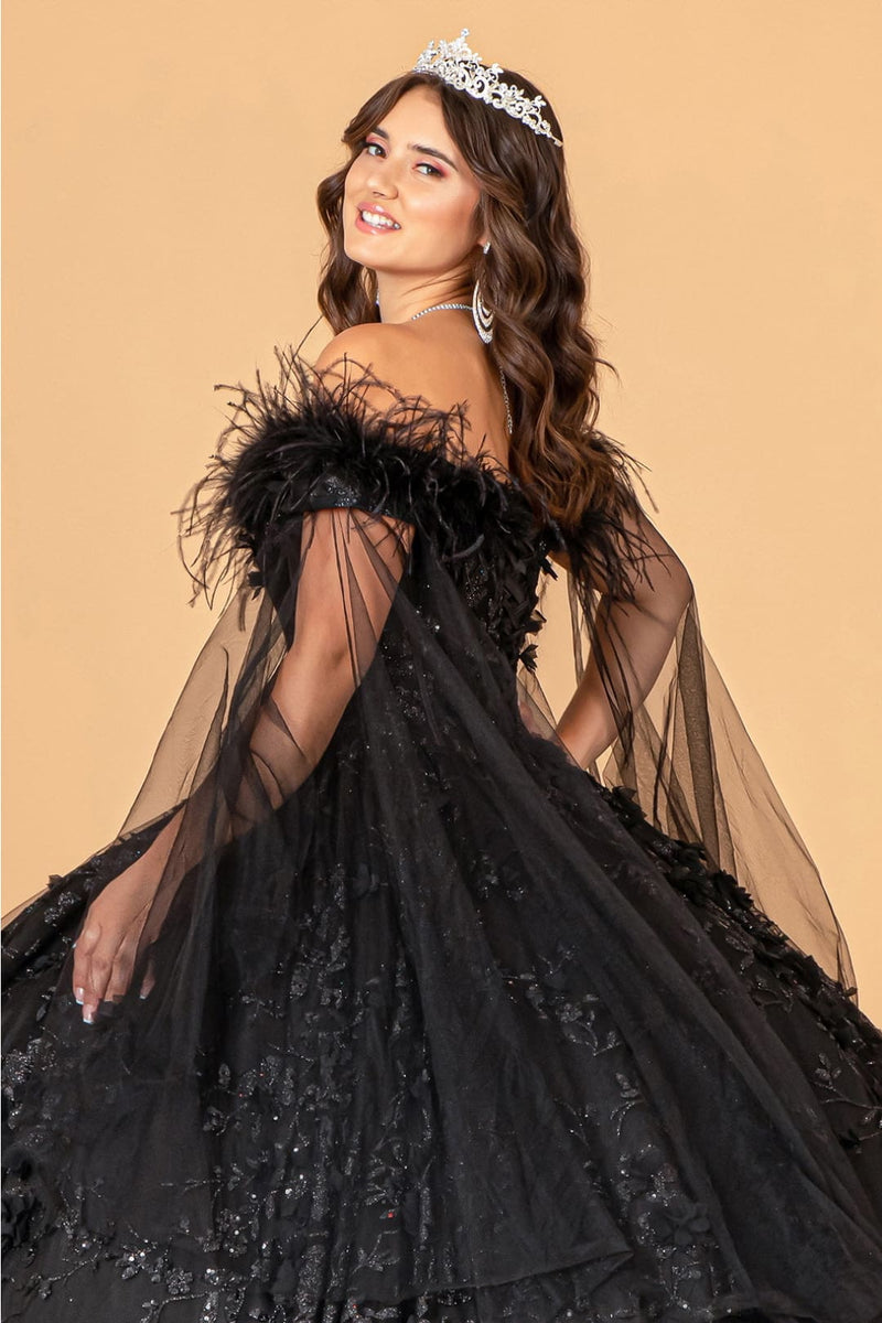 Feather Off Shoulder Ball Gown by Elizabeth KGL3101