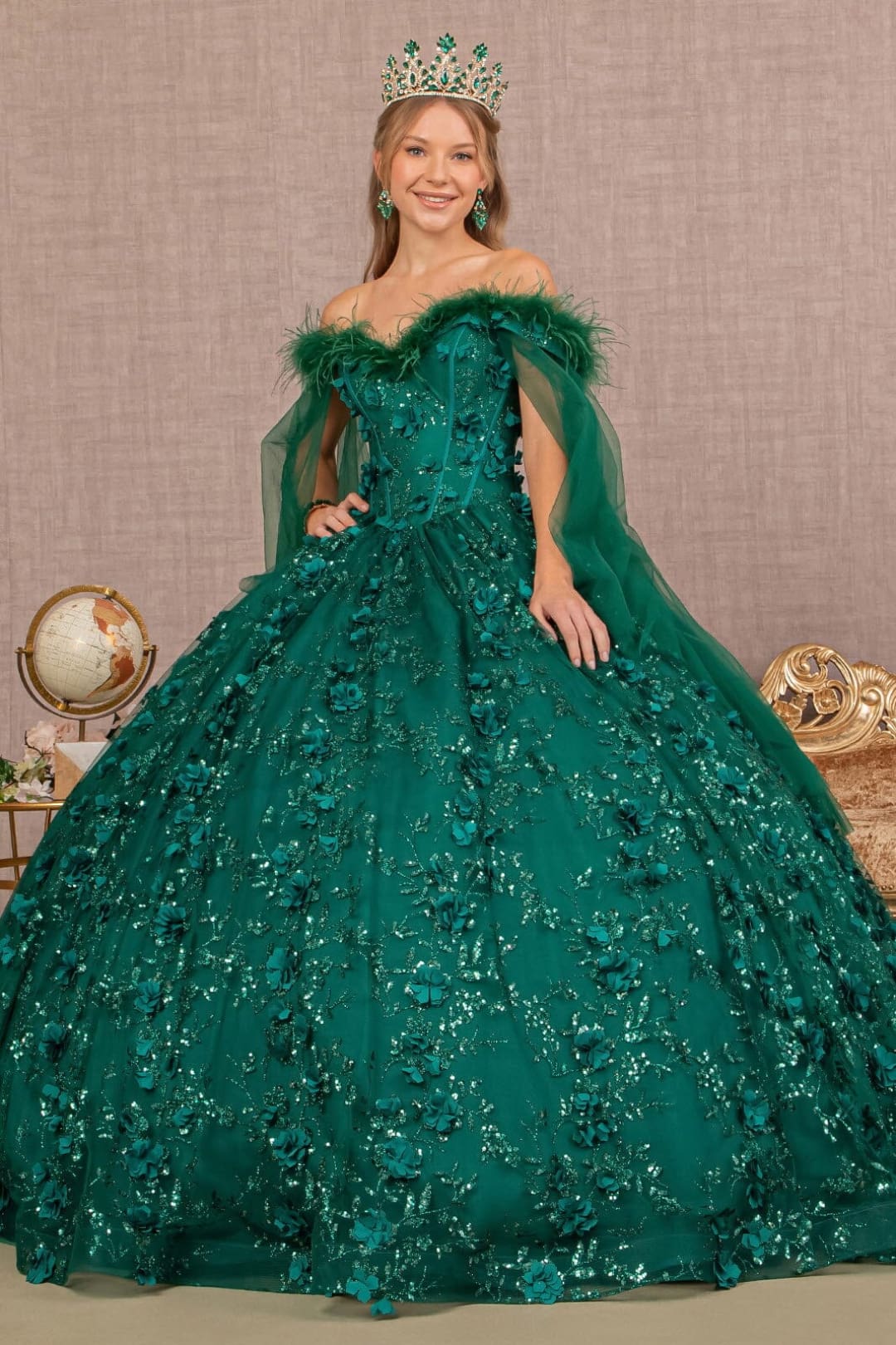 Feather Off Shoulder Ball Gown by Elizabeth KGL3101