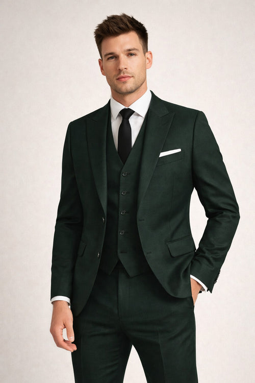 Retro Paris Brand Designer 4 Way Stretch Suits in Color Peak Lapel Vested 3 Piece