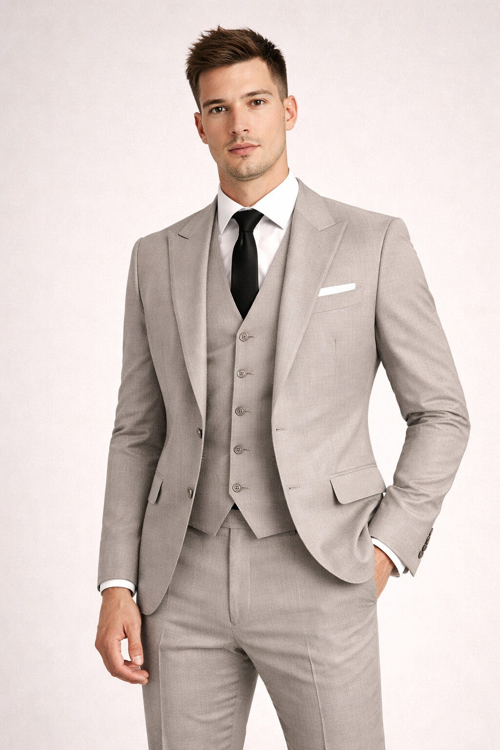 Retro Paris Brand Designer 4 Way Stretch Suits in Color Peak Lapel Vested 3 Piece