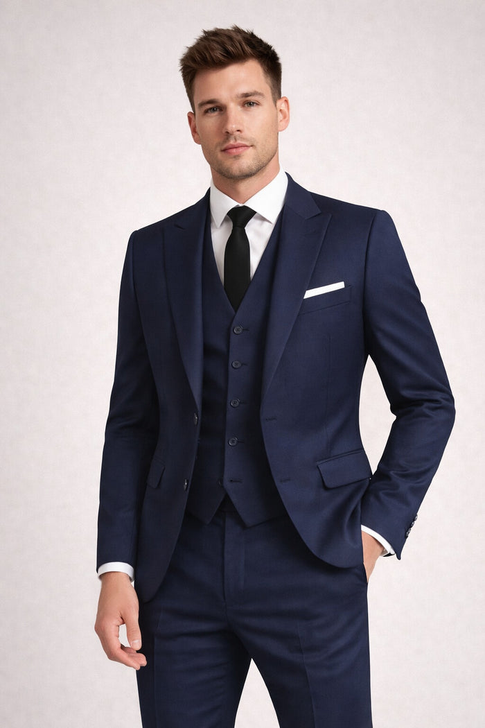 Retro Paris Brand Designer 4 Way Stretch Suits in Color Peak Lapel Vested 3 Piece