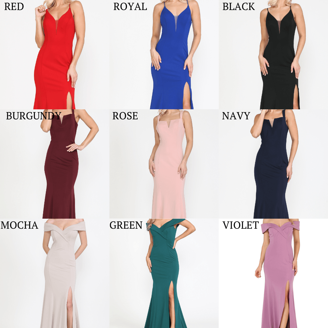 Poly USA 8298 Fitted Long Deep V-Neck Dress