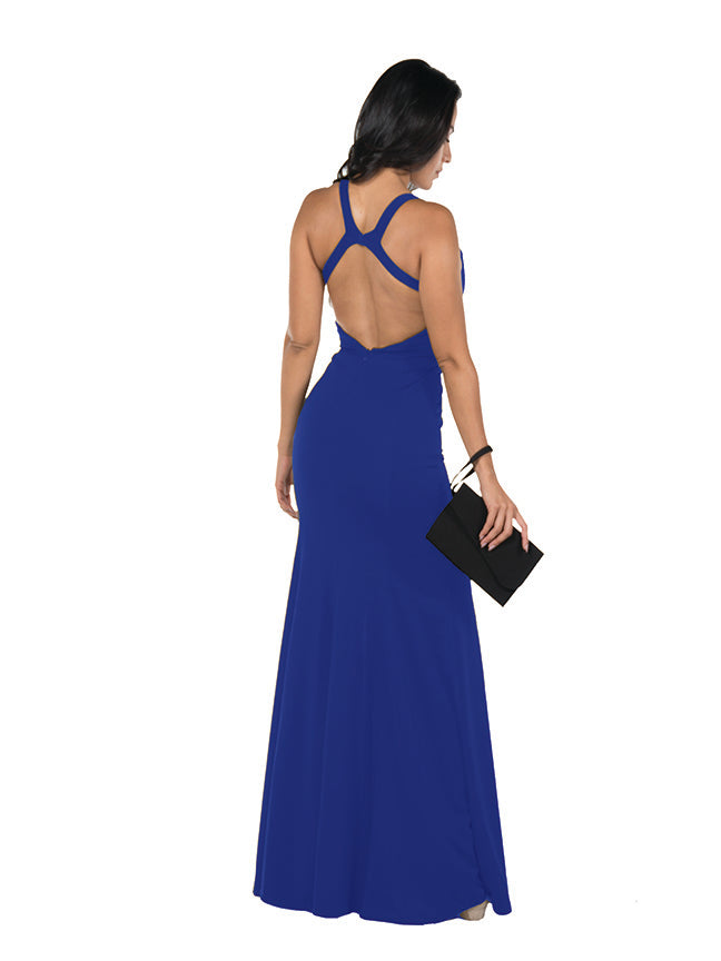 Poly USA 8298 Fitted Long Deep V-Neck Dress
