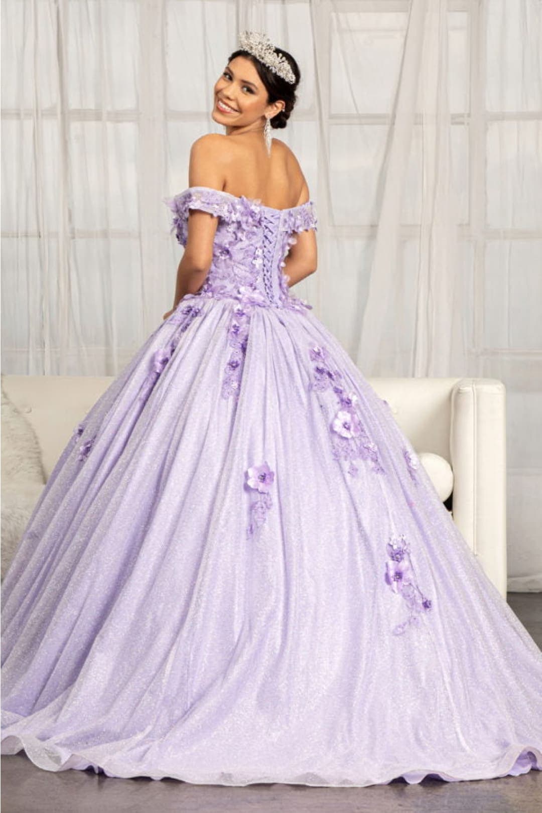 Floral Embroidered Sweet 16 Ball Gown Off Shoulder Quinceanera Dress by Elizabeth K GL1971