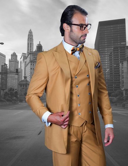 Mens One Button Wool Wide Peak Lapel Vested Pleated Pant Suit in Charcoal Grey – Florance Statement Brand