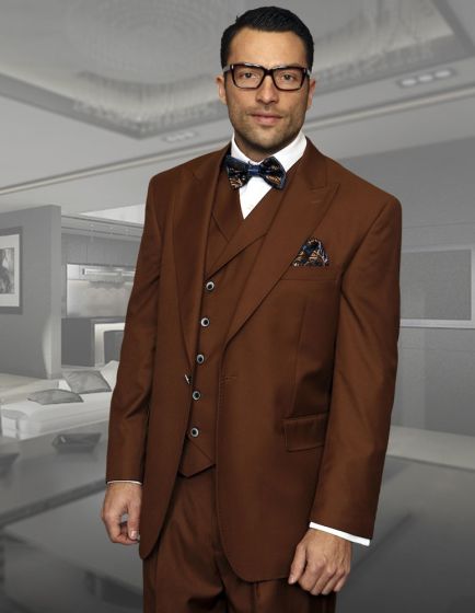 Mens One Button Wool Wide Peak Lapel Vested Pleated Pant Suit in Charcoal Grey – Florance Statement Brand