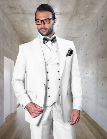 Mens One Button Wool Wide Peak Lapel Vested Pleated Pant Suit in Charcoal Grey – Florance Statement Brand