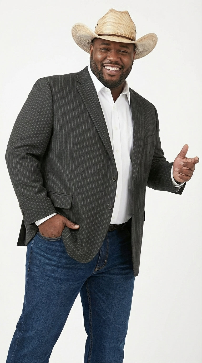 Mens Black Pinstripe Western Blazer – Classic Cowboy Style Jacket for Business, Formal and Smart Casual Wear