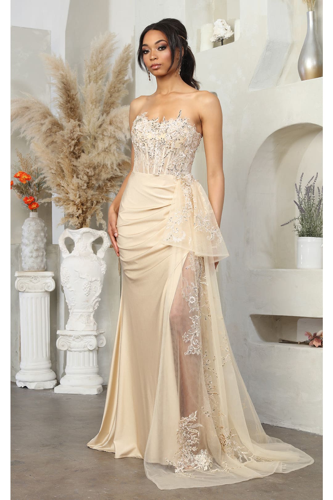 Prom Gown High Slit Sheath Strapless Dress By May Queen MQ2072