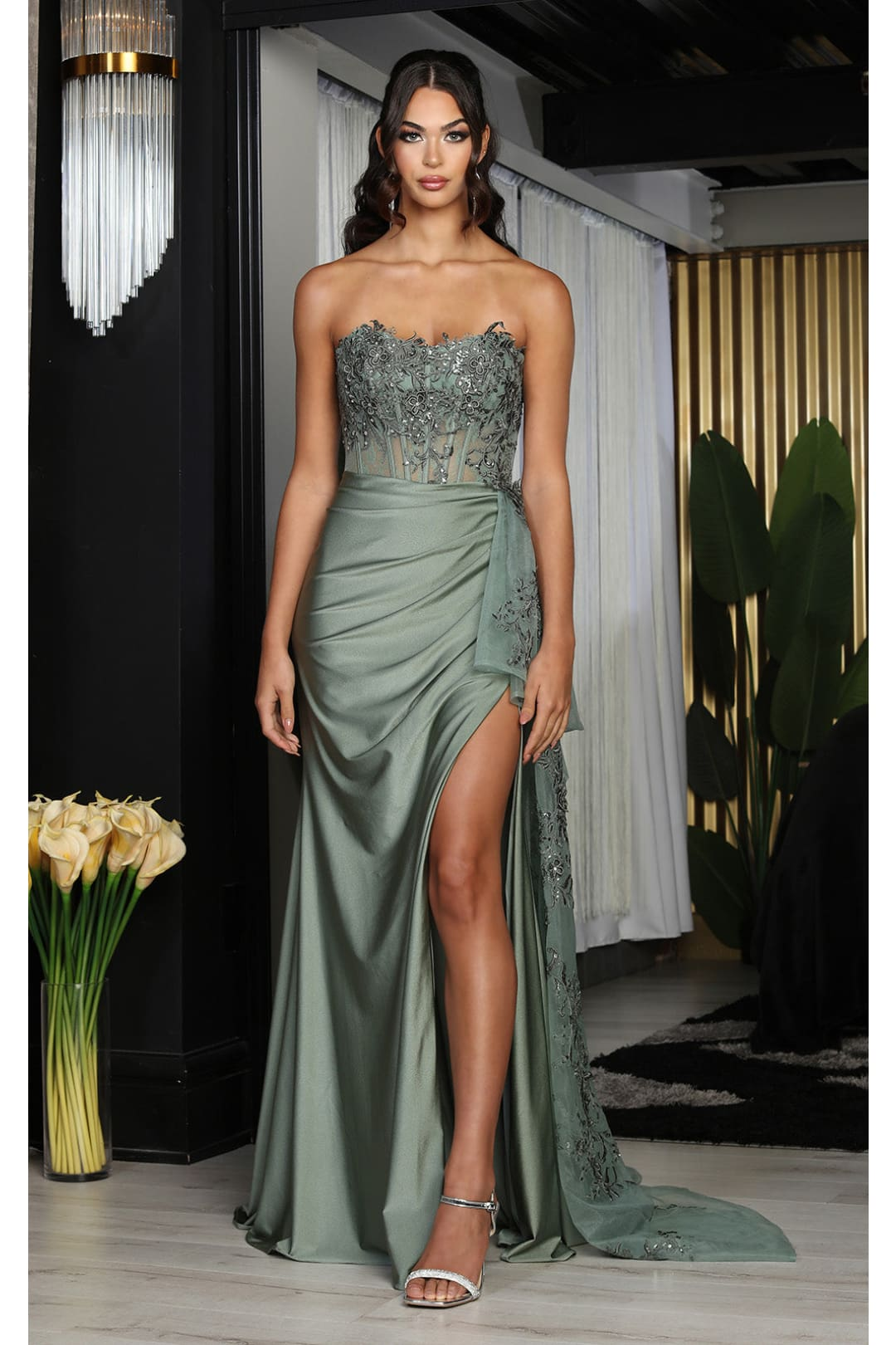 Prom Gown High Slit Sheath Strapless Dress By May Queen MQ2072