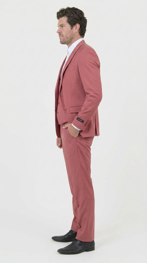 Mens Dusty Rose Three Piece Suit – Modern Formal 3PC Wedding and Prom Suit - Pink Coloe Modern Fit