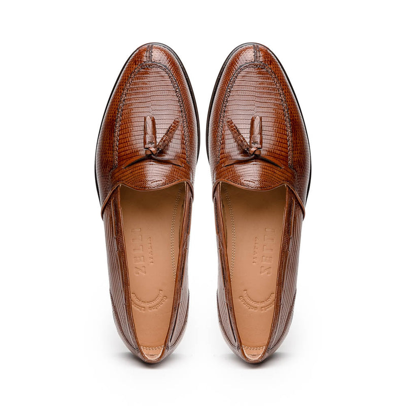 Zelli Franco Cognac Lizard Tassel Loafer with Classic Apron Toe