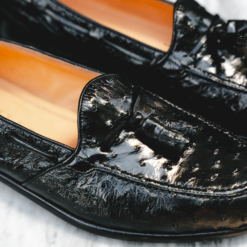 Zelli Franco Genuine Ostrich Quill Tassel Loafers in Black