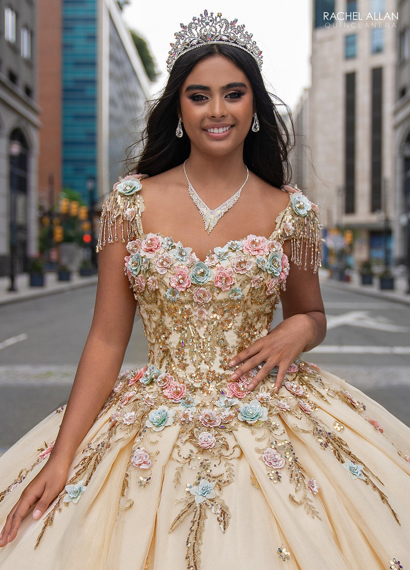 Rachel Allan RQ3126 Fringe Cap Sleeve Quinceanera Dress