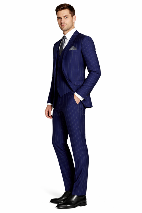 Gangster Suit - Mobster Suit - Mafia Suit For Mens 2 Button Gangster Pinstripe Dark Navy Suit