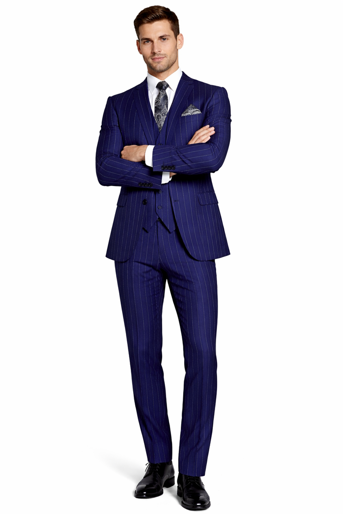 Gangster Suit - Mobster Suit - Mafia Suit For Mens 2 Button Gangster Pinstripe Dark Navy Suit