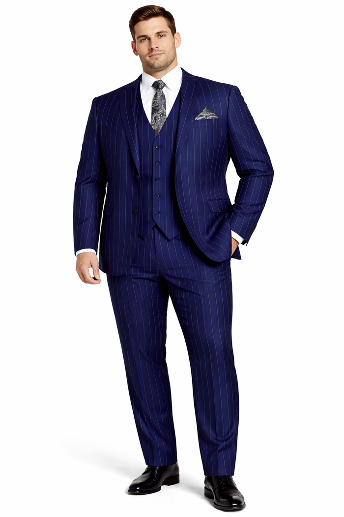 Gangster Suit - Mobster Suit - Mafia Suit For Mens 2 Button Gangster Pinstripe Dark Navy Suit
