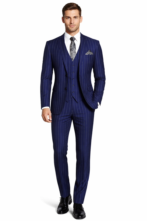 Gangster Suit - Mobster Suit - Mafia Suit For Mens 2 Button Gangster Pinstripe Dark Navy Suit