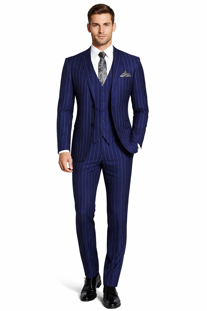 Gangster Suit - Mobster Suit - Mafia Suit For Mens 2 Button Gangster Pinstripe Dark Navy Suit