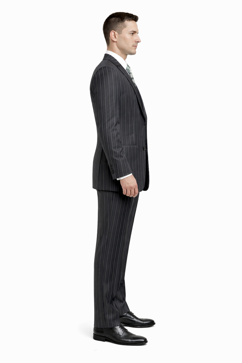 Gangster Suit - Mobster Suit - Mafia Suit For Mens 2 Button Gangster Pinstripe Suit in Black
