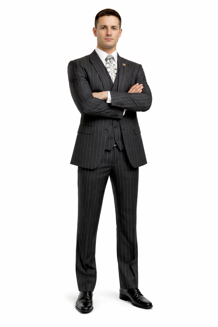 Gangster Suit - Mobster Suit - Mafia Suit For Mens 2 Button Gangster Pinstripe Suit in Black