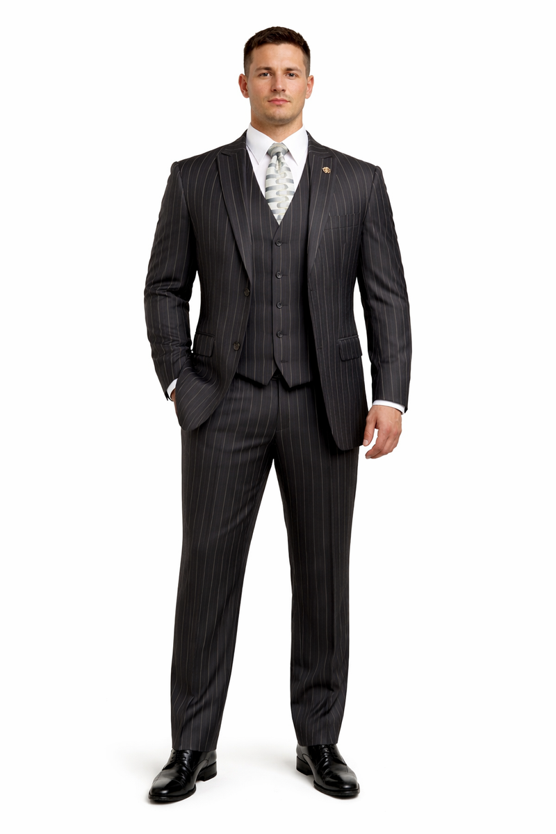 Gangster Suit - Mobster Suit - Mafia Suit For Mens 2 Button Gangster Pinstripe Suit in Black
