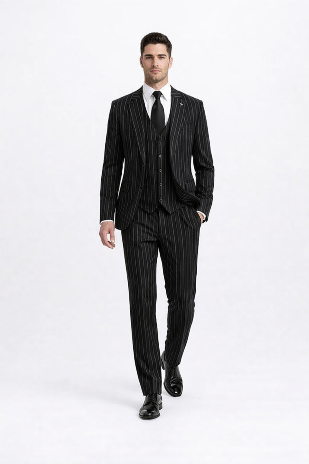 Gangster Suit - Mobster Suit - Mafia Suit For Mens 2 Button Gangster Pinstripe Suit in Black