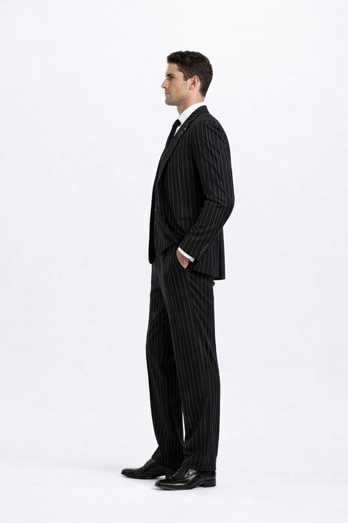 Gangster Suit - Mobster Suit - Mafia Suit For Mens 2 Button Gangster Pinstripe Suit in Black