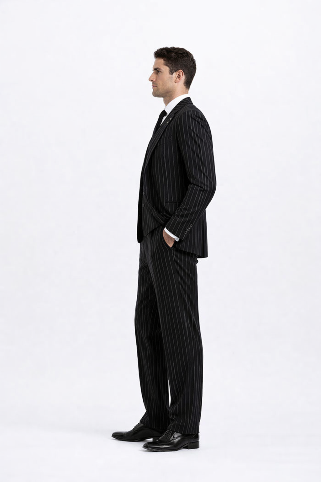 Gangster Suit - Mobster Suit - Mafia Suit For Mens 2 Button Gangster Pinstripe Suit in Black