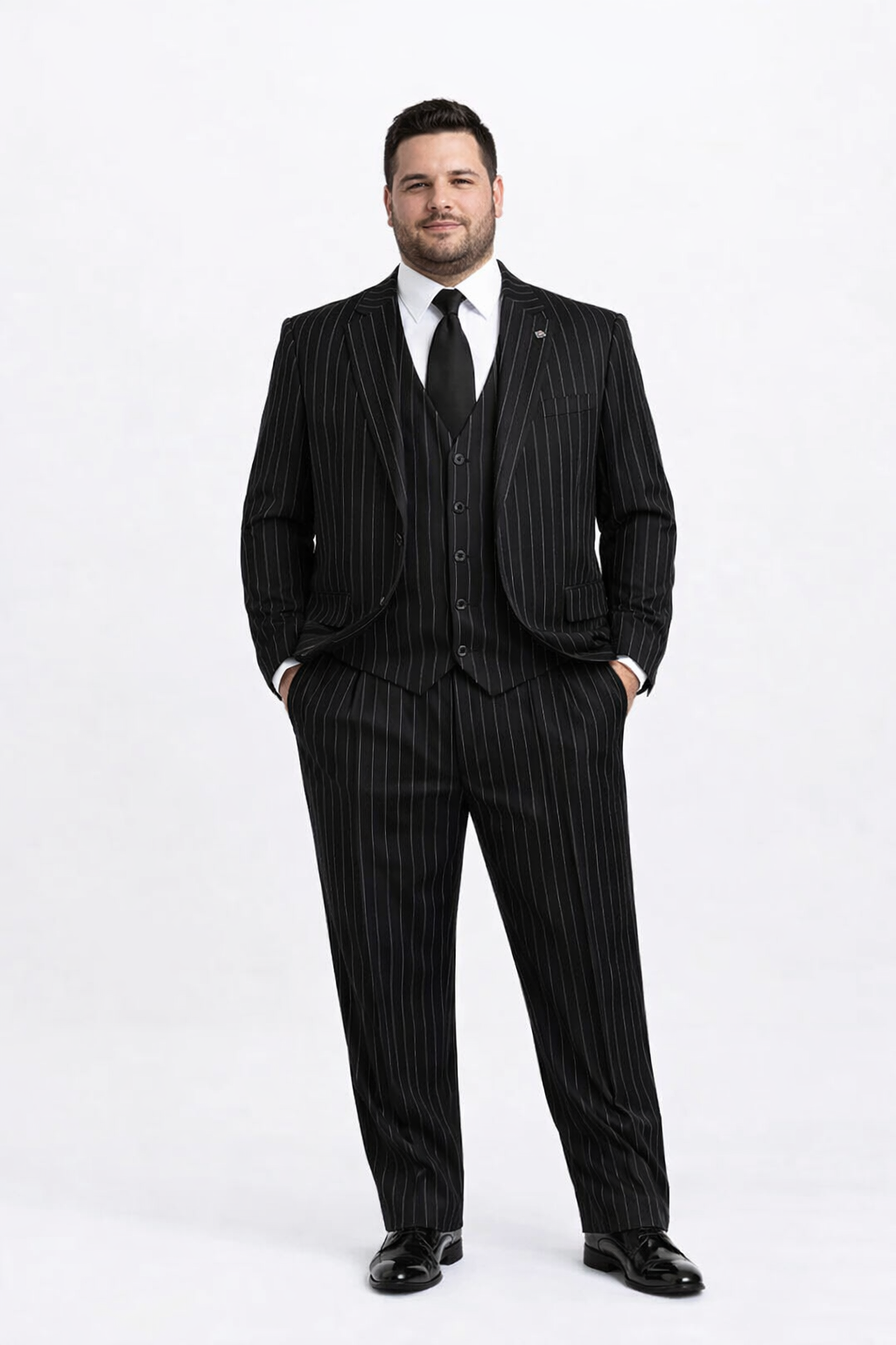 Gangster Suit - Mobster Suit - Mafia Suit For Mens 2 Button Gangster Pinstripe Suit in Black