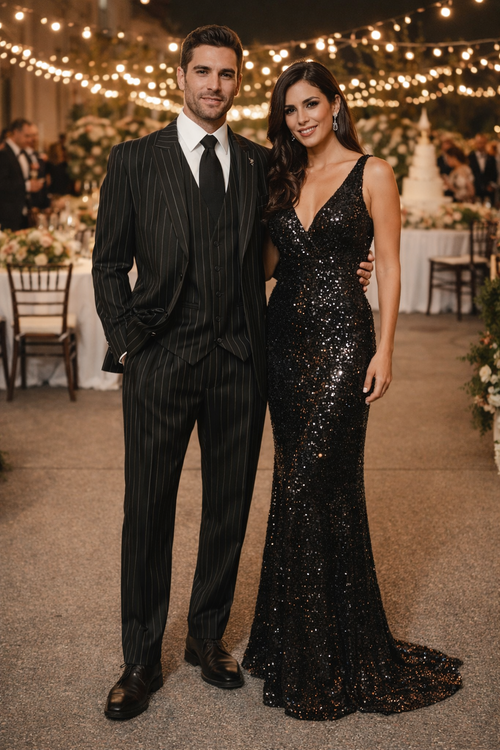 Gangster Suit - Mobster Suit - Mafia Suit For Mens 2 Button Gangster Pinstripe Suit in Black