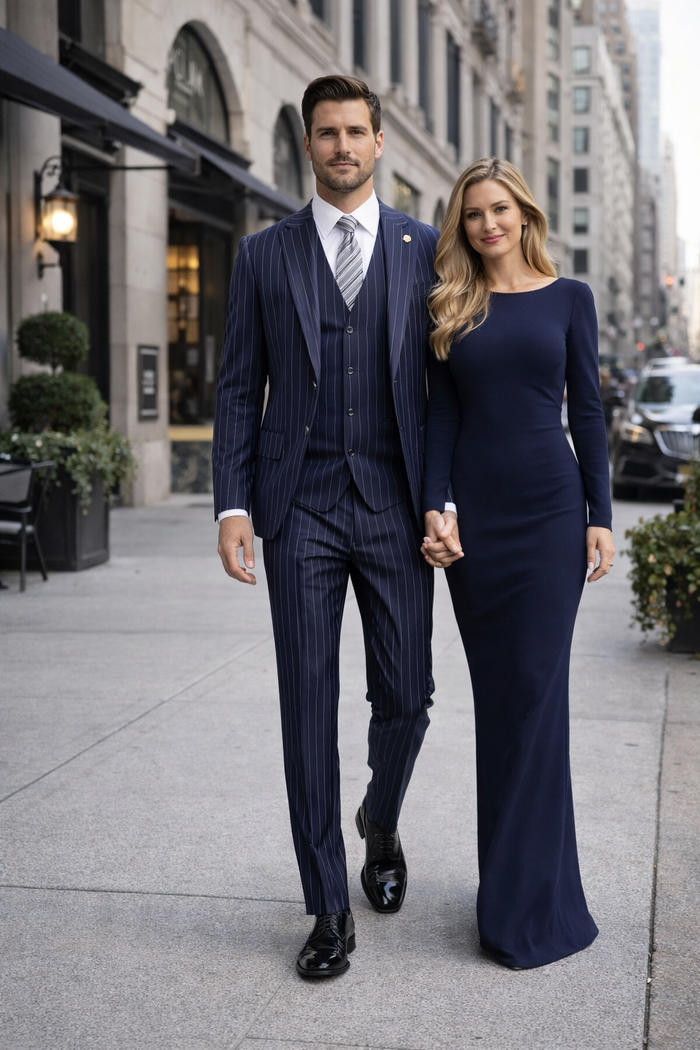 Gangster Suit - Mobster Suit - Mafia Suit For Mens 2 Button Gangster Pinstripe Suit in Navy